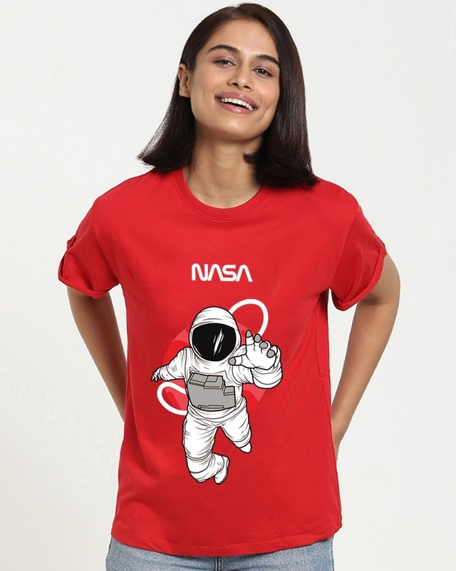 Shop Women's Red NASA Astronaut Graphic Printed Boyfriend T-shirt-Front