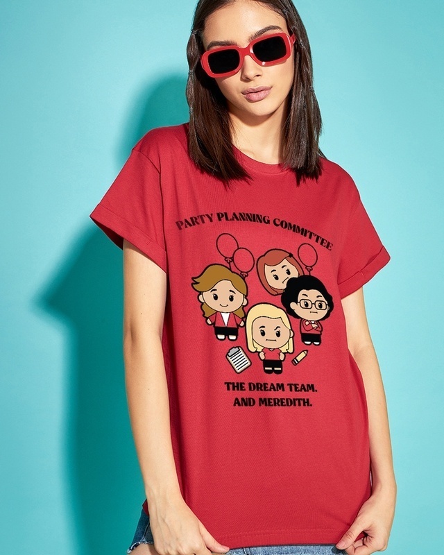 Women's Red Party Planning Committee Graphic Printed Boyfriend T-shirt