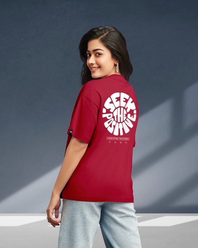 Shop Women's Red Peace Seeker Graphic Printed Oversized T-shirt-Front