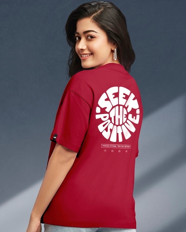 Shop Women's Red Peace Seeker Graphic Printed Oversized T-shirt-Front