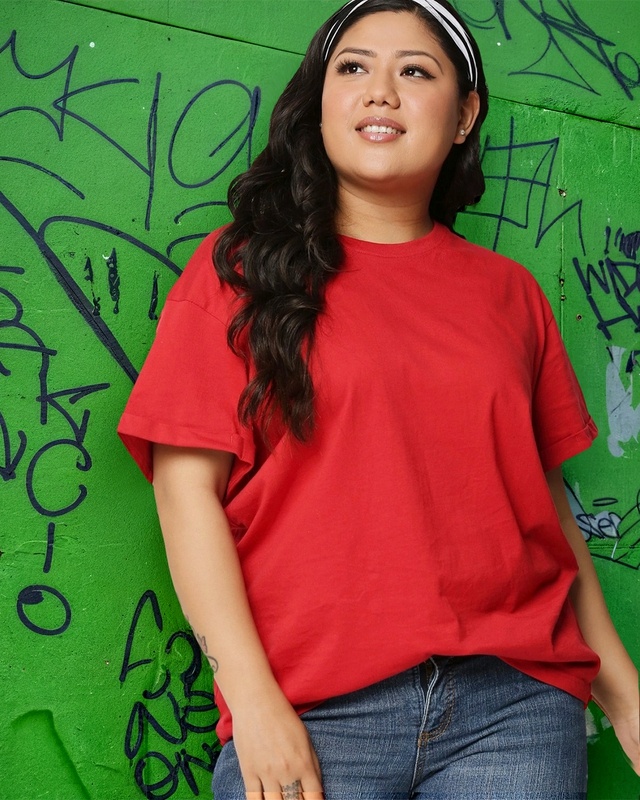 Shop Women's Red Plus Size Boyfriend T-shirt-Front