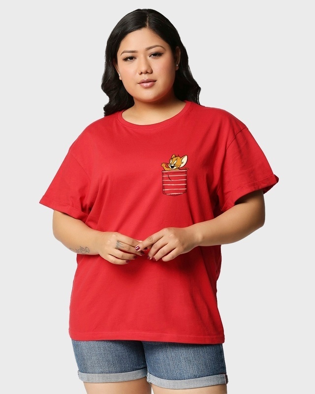 Shop Women's Red Pocket Jerry Graphic Printed Plus Size Boyfriend T-shirt-Front