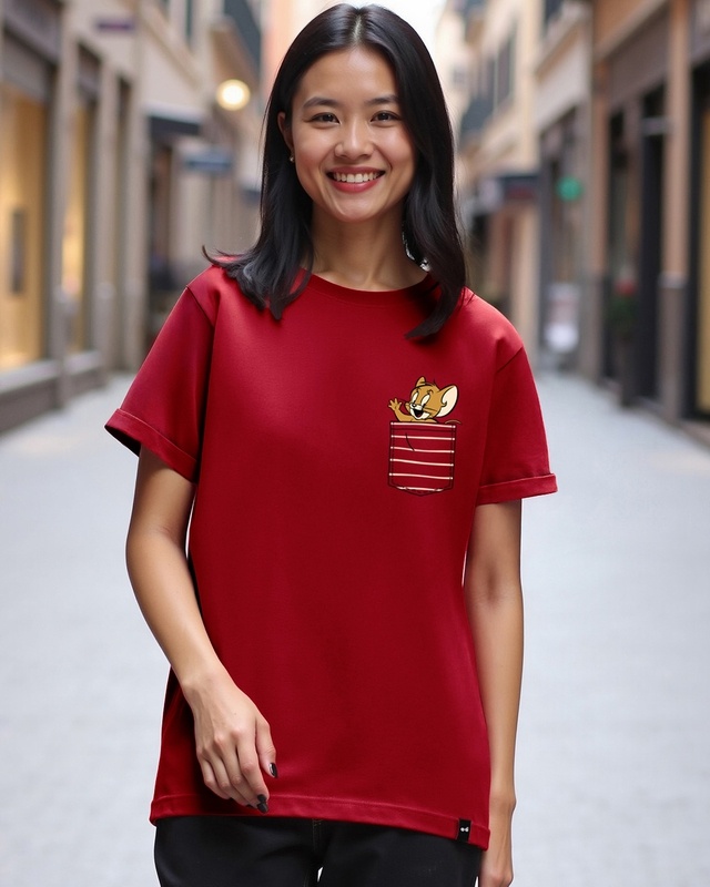 Shop Women's Red Pocket Jerry Graphic Printed Boyfriend T-shirt-Front