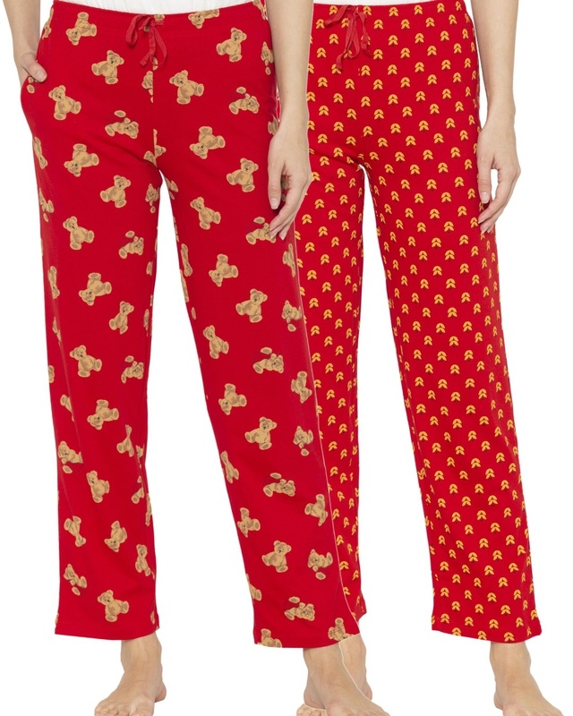 Shop Women's Red Printed Pyjama (Pack of 2) 23-Front