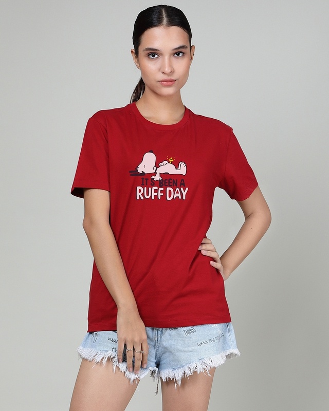Shop Women's Red It's Been a Ruff Day Typography T-shirt-Front