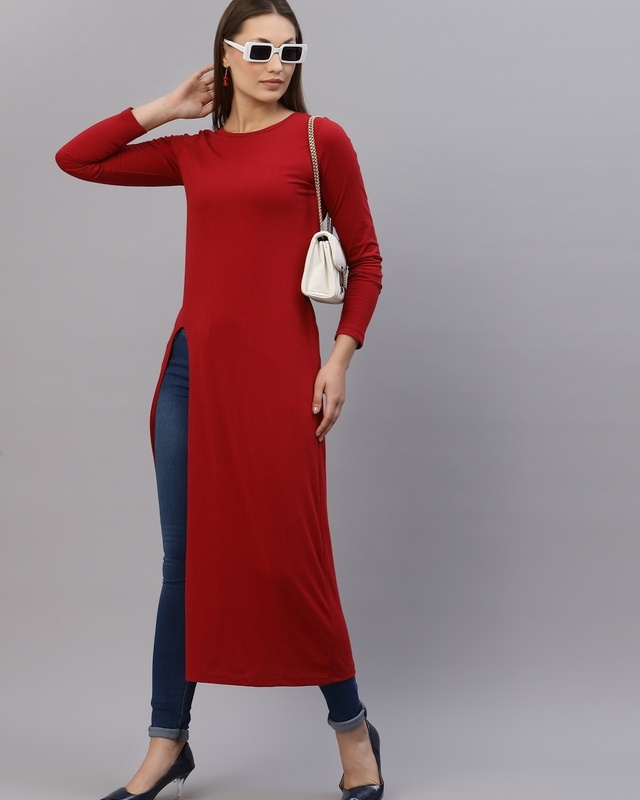 Shop Women's Red Slim Fit Slit Top-Front