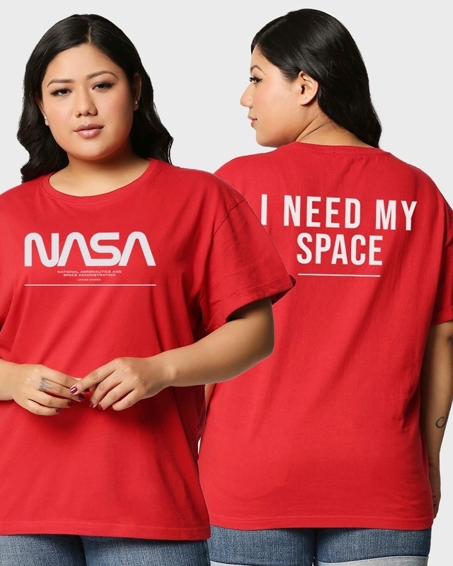 Shop Women's Red Spaced NASA Graphic Printed Plus Size Boyfriend T-shirt-Front