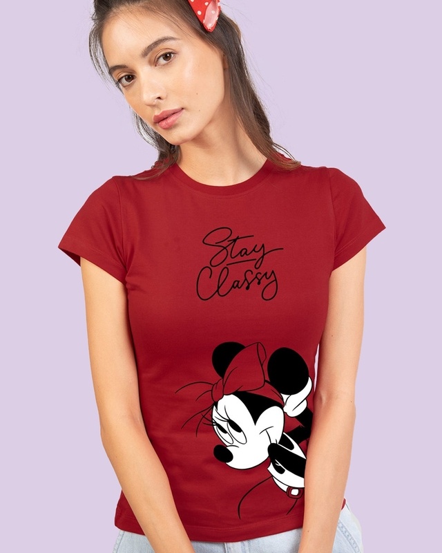 Shop Women's Red Stay Classy Minnie Slim Fit T-shirt-Front