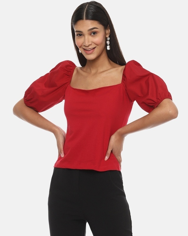 Shop Women's Red Stylish Casual Top-Front