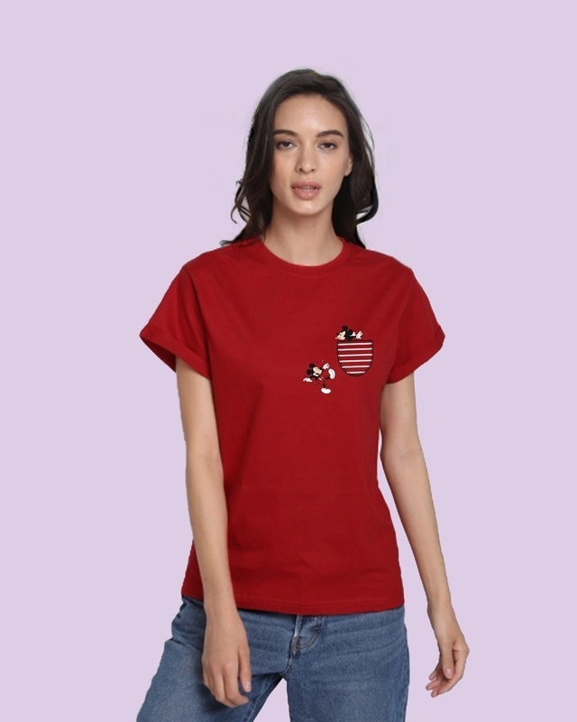 Shop Women's Red Teasing Mickey Boyfriend T-shirt-Front