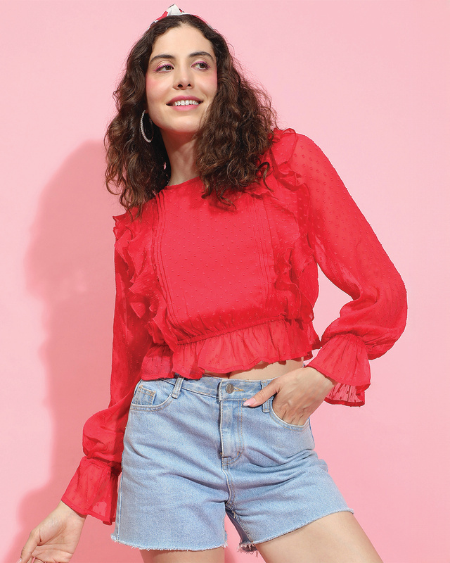 Shop Women's Red Textured Top-Front