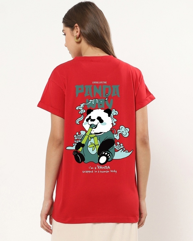 Shop Women's Red The Panda Way Graphic Printed Boyfriend T-shirt-Front