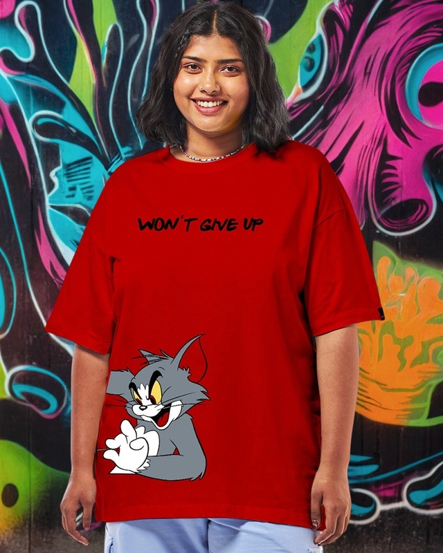 Shop Women's Red Tom Chase Graphic Printed Oversized Plus Size T-shirt-Front