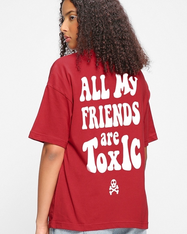 Shop Women's Red Toxic Graphic Printed Oversized T-shirt-Front