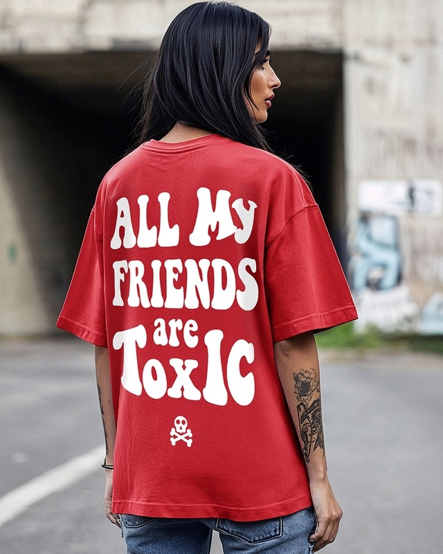Shop Women's Red Toxic Graphic Printed Oversized T-shirt-Front