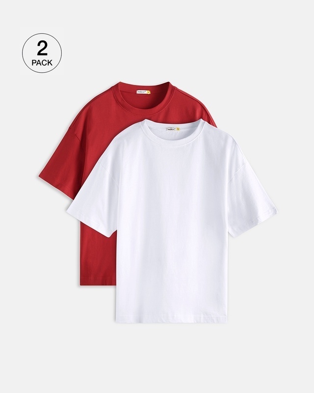 Shop Women's Red & White Oversized T-shirt (Pack of 2)-Front