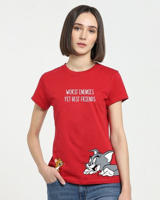 Shop Women's Red Worst Enemies Graphic Printed T-shirt-Front