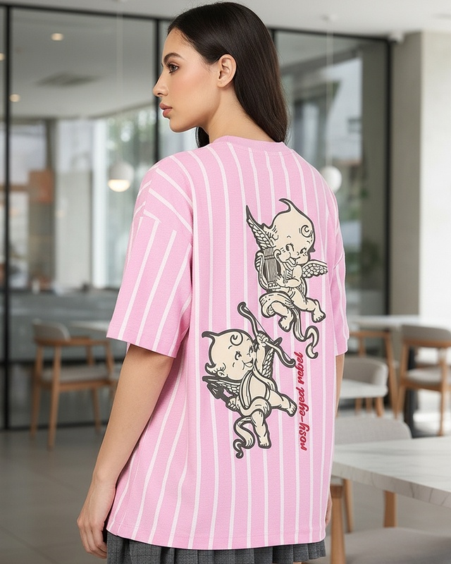 Shop Women's Romance Rose Graphic Printed Oversized T-shirt-Front