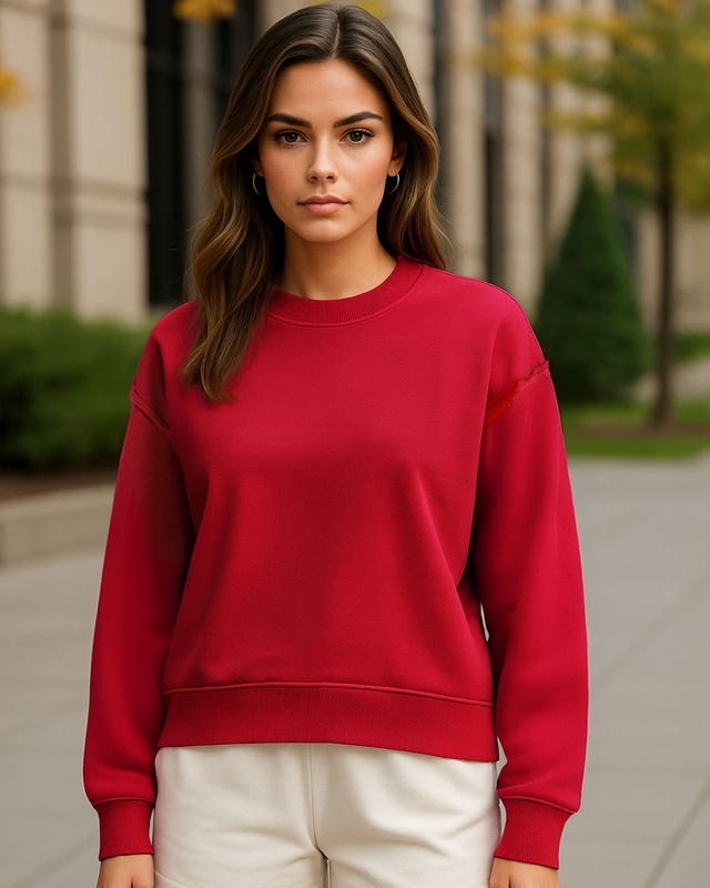 Women's Salsa Red Oversized Crop Sweatshirt-Front Bewakoof Shop Women's Salsa Red Oversized Crop Sweatshirt-Front