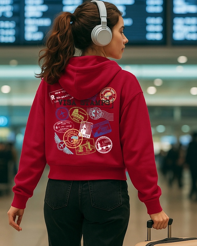 Shop Women's Salsa Red Stamp Graphic Printed Oversized Crop Hoodies-Front