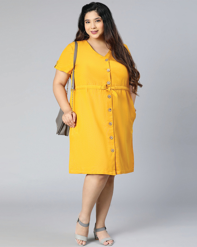 Shop Women's Salsa Yellow Plus Size Dress-Front