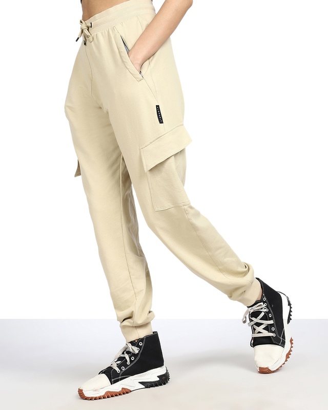 Women's Sand Beige Loose Comfort Fit Cargo Joggers
