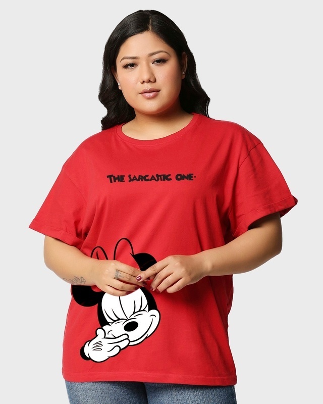 Shop Women's Red Sarcastic one Graphic Printed Plus Size Boyfriend T-shirt-Front