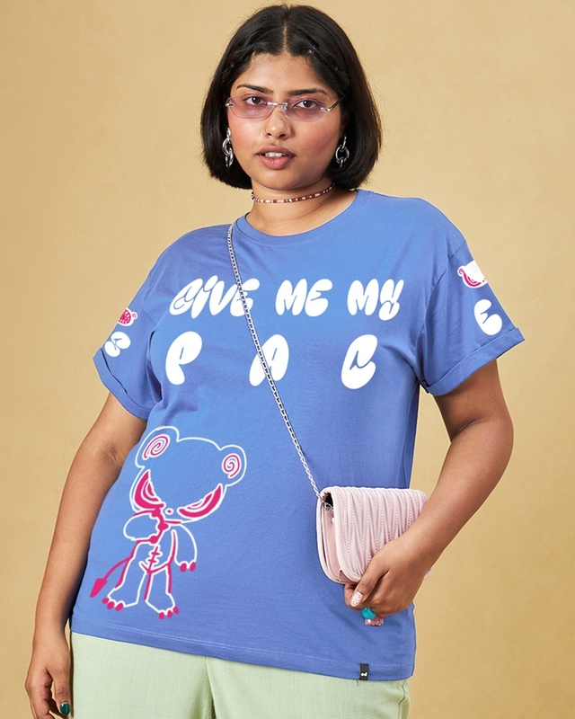 Shop Women's Skipper Blue Give Me Space Graphic Printed Boyfriend Plus Size T-shirt-Front