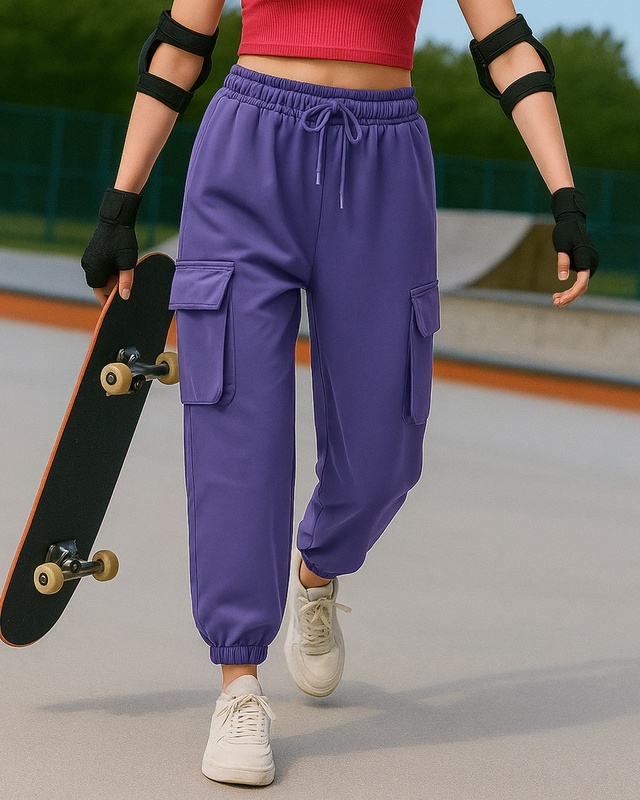 Shop Women's Skipper Blue Oversized Cargo Joggers-Front