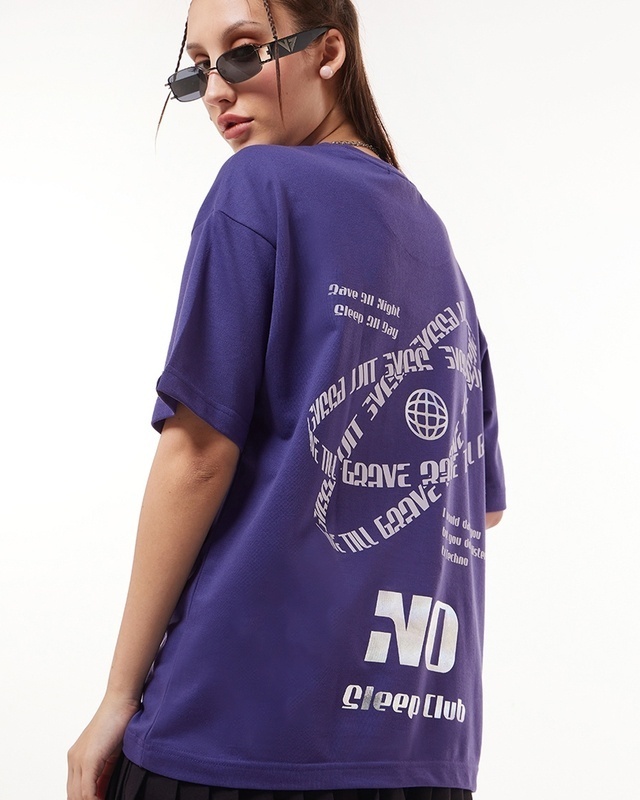 Shop Women's Skipper Blue Rave Till Grave Graphic Printed Oversized T-shirt-Front