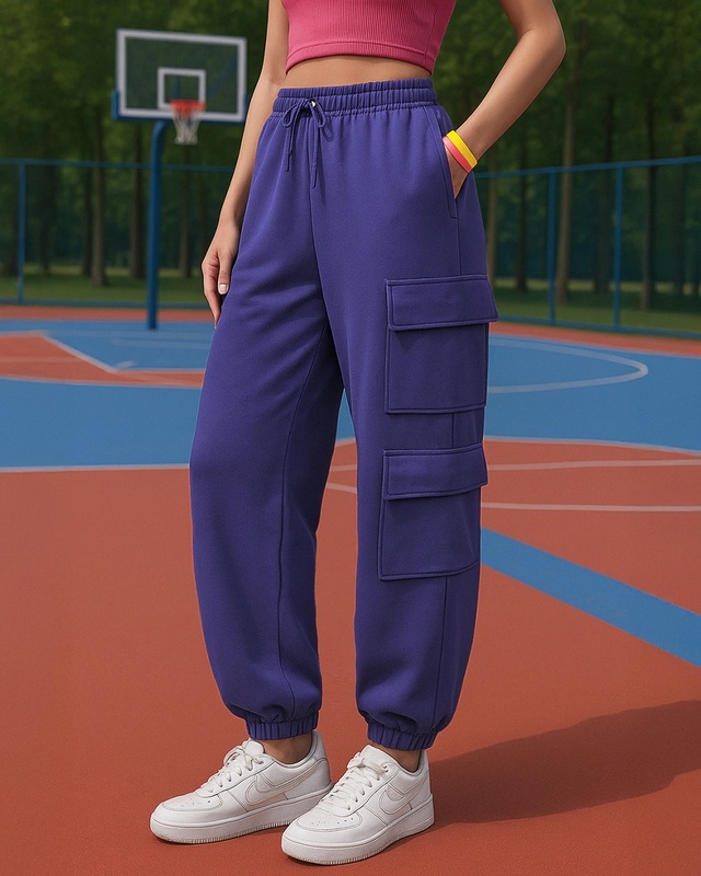Shop Women's Skipper Blue Super Loose Fit Brushed Joggers-Front