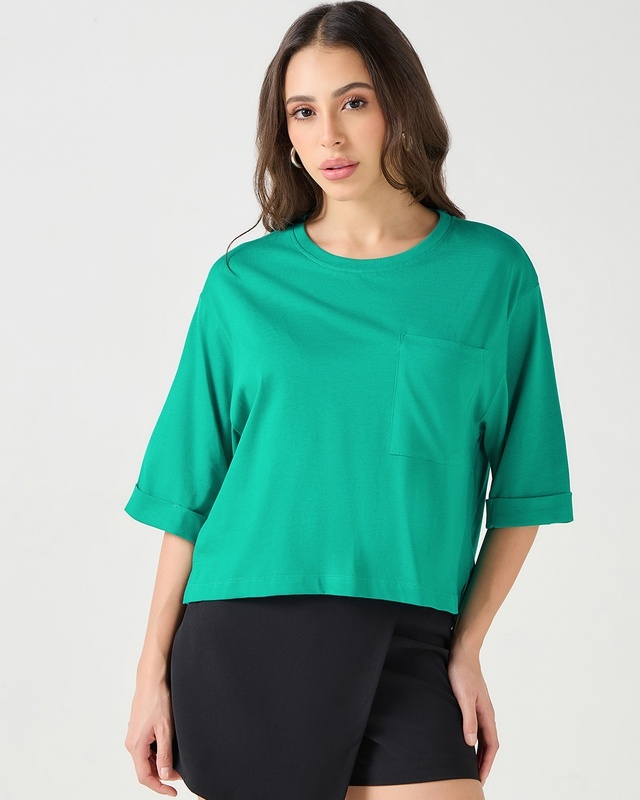 Shop Women's Slushy Green Oversized Crop T-shirt-Front