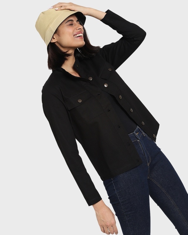 Shop Women's Solid Black Winter Jacket-Front