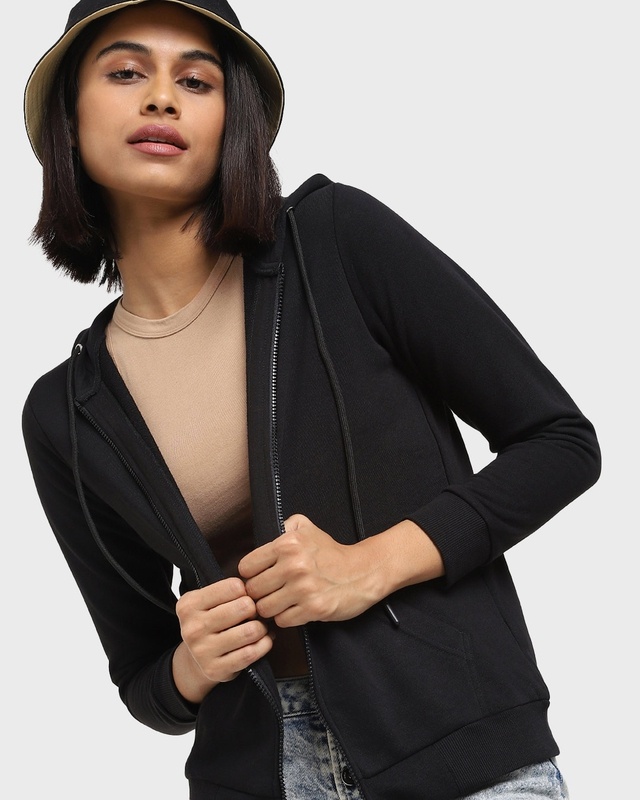 Shop Women's Black Zipper Hoodie-Front