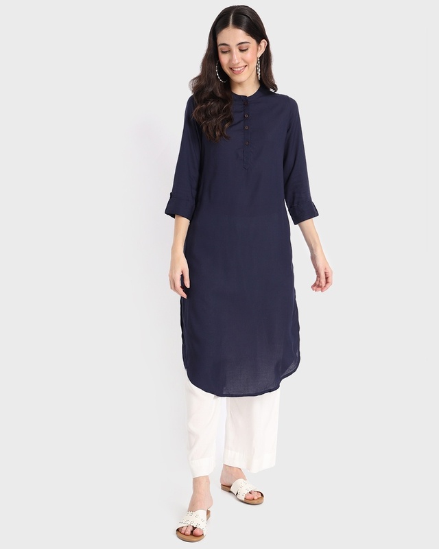 Shop Women's Blue Long Kurta-Front