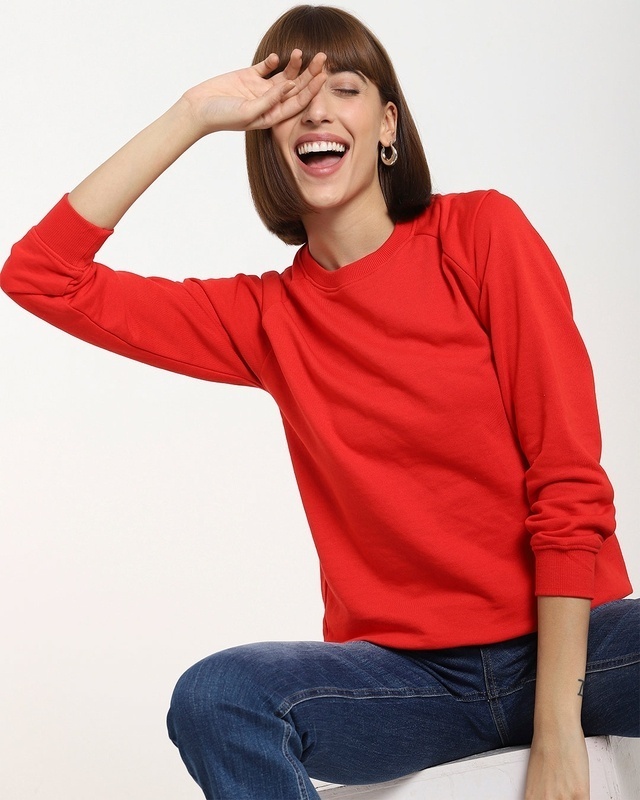 Shop Women's Solid Red Sweatshirt-Front