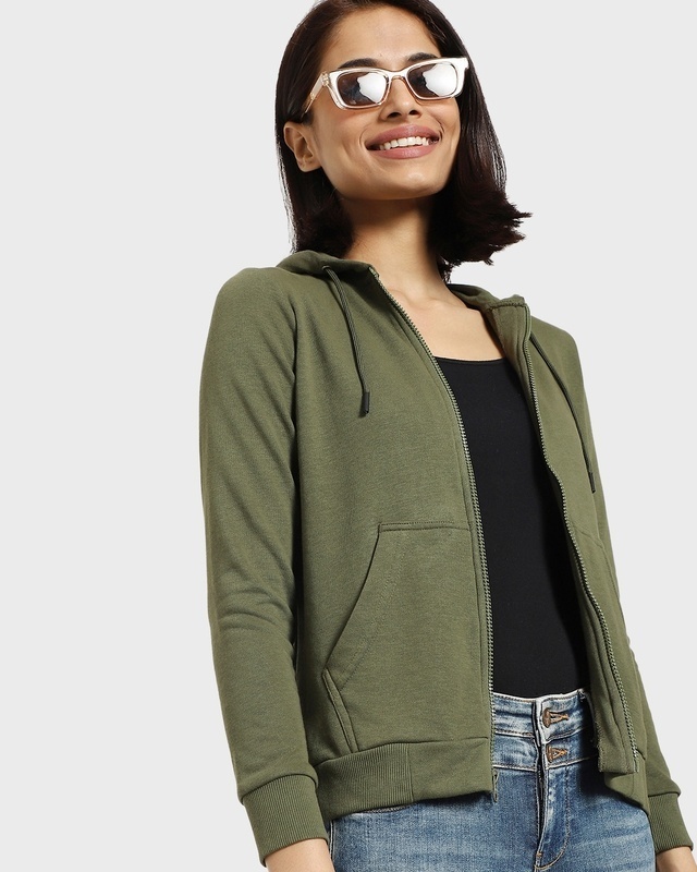 Shop Women's Green Zipper Hoodie-Front