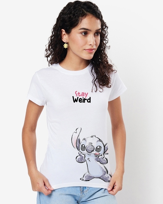 Shop Women's White Stay Weird Graphic Printed T-shirt-Front