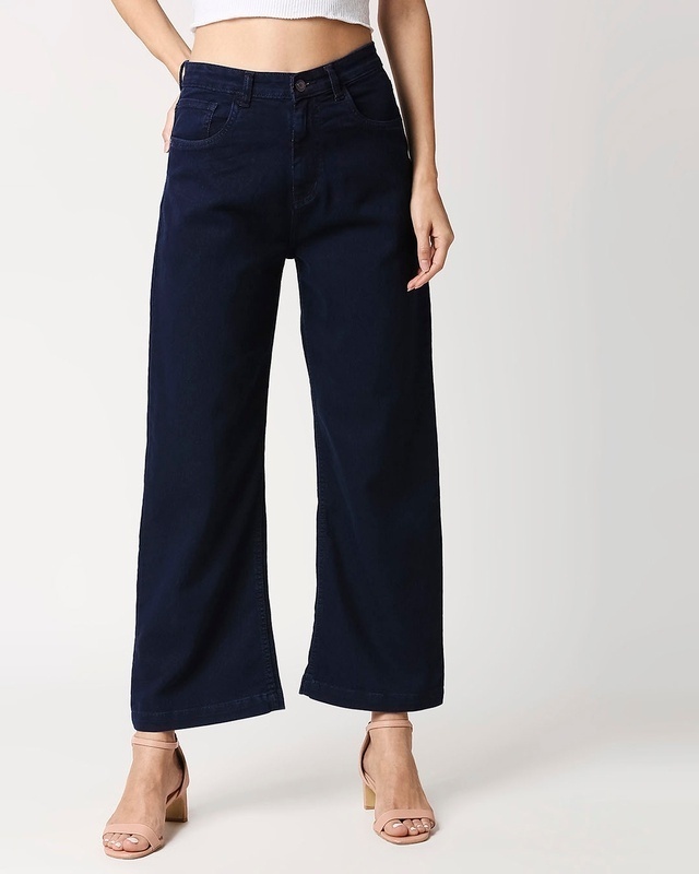 Shop Women's Straight Fit High Rise Clean Look Cropped Jeans-Front