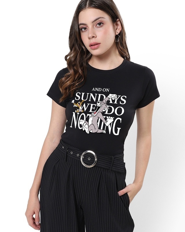 Shop Women's Black Sunday We Do Nothing Graphic Printed T-shirt-Front