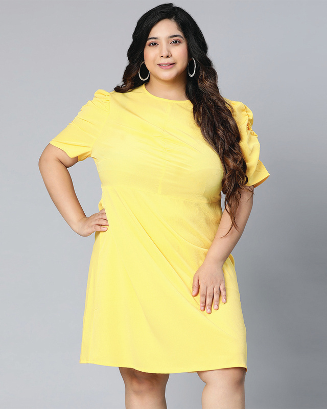 Shop Women's Sunset Yellow Plus Size Dress-Front