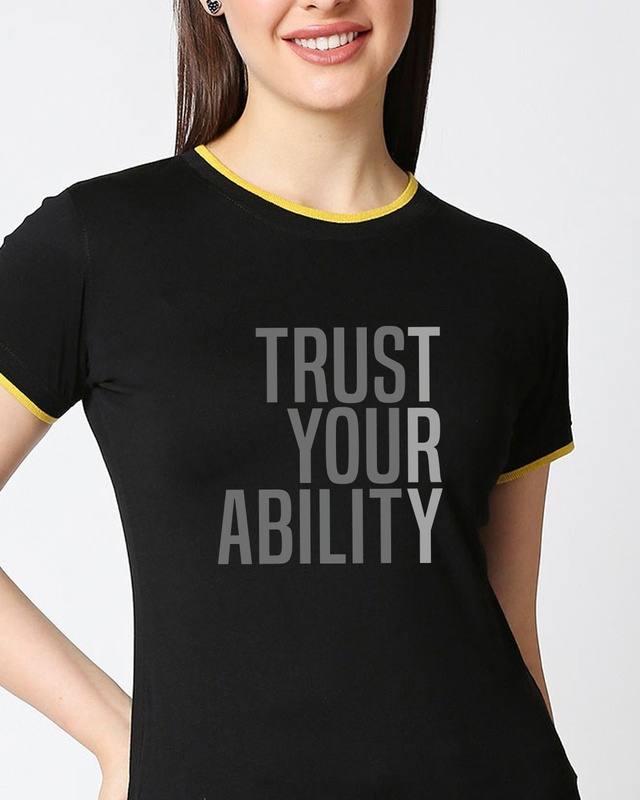 Shop Women's Trust Your Ability Half Sleeve Printed Rib T-shirt-Front