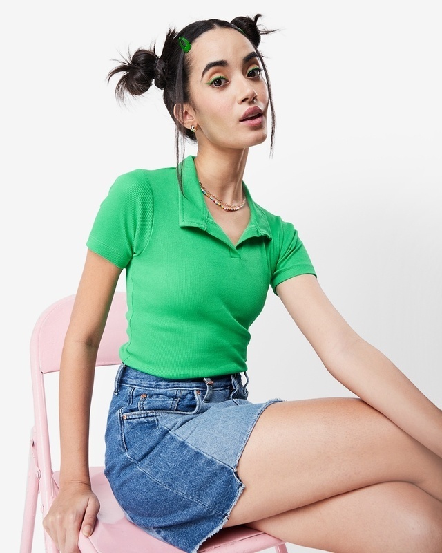 Shop Women's Varsity Green Slim Fit Short T-shirt-Front
