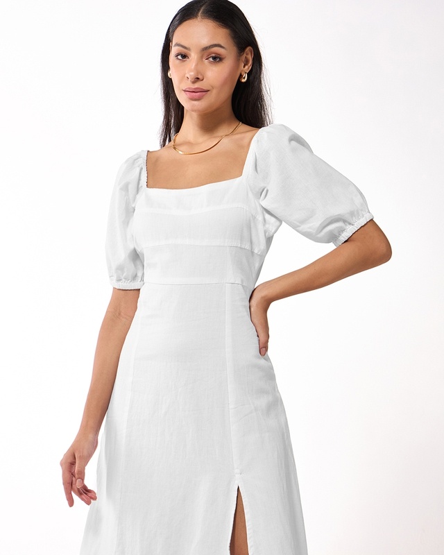 Women's White A-Line Midi Dress