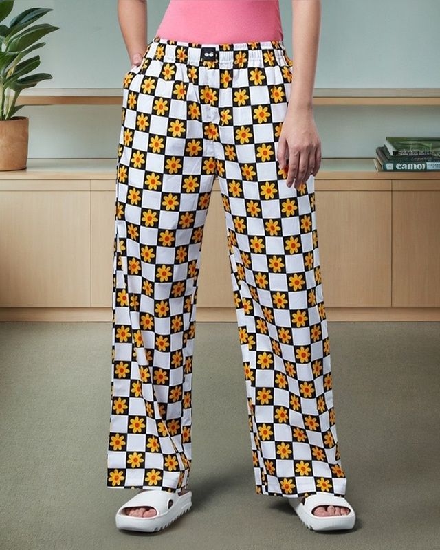 Shop Women's White All Over Printed Oversized Pyjamas-Front