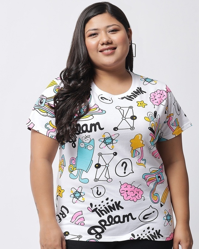 Shop Women's White All Over Printed Plus Size T-shirt-Front