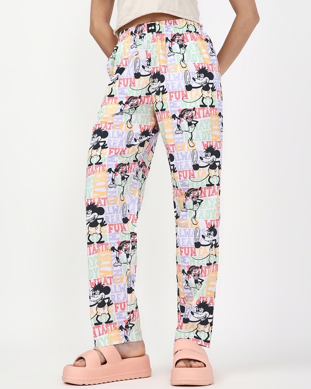 Shop Women's White Mickey All Over Printed Pyjamas-Front