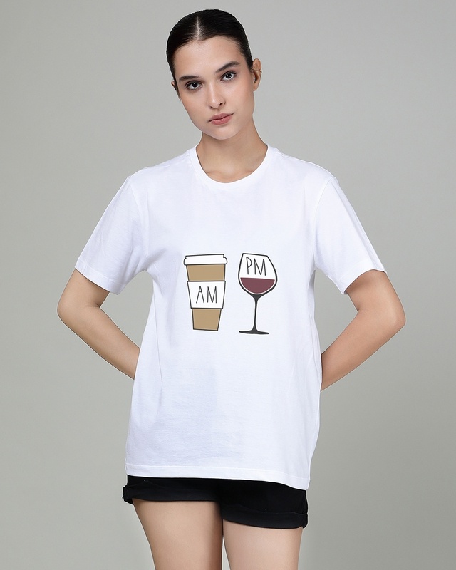 Shop Women's White AM/PM Graphic Printed T-shirt-Front
