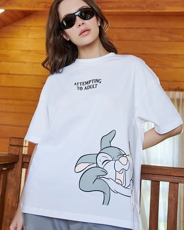 Shop Women's White Attempting To Adult Graphic Printed Oversized T-shirt-Front