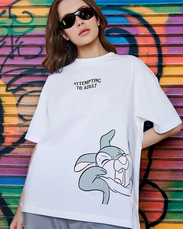 Shop Women's White Attempting To Adult Graphic Printed Oversized T-shirt-Front